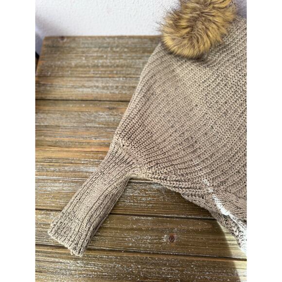 Chunky Knit Cardigan Sweater Faux Fur Trim Collar Cozy oversize Beige Women M/L - Picture 8 of 8